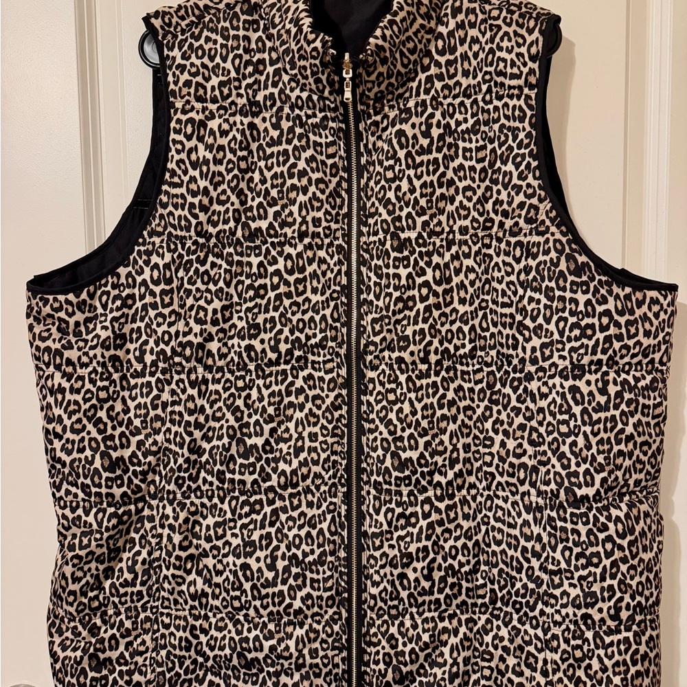 Chico's Black and Tan Animal Print Reversible  Vest Size 4/20